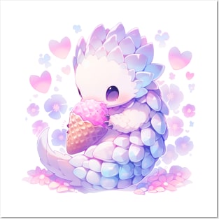 Pangolin Eating Ice Cream Cone Posters and Art